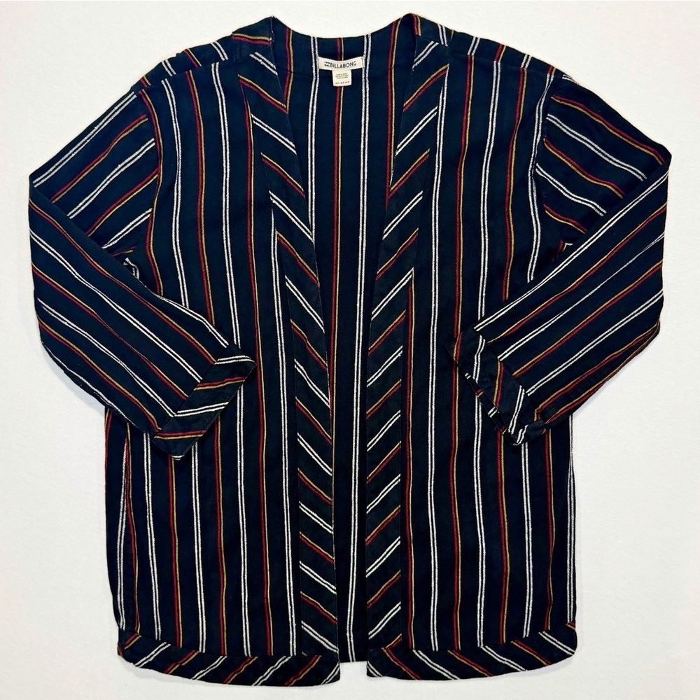 Billabong Womens Medium Longline Open Front Cardigan Duster Navy Striped Boho